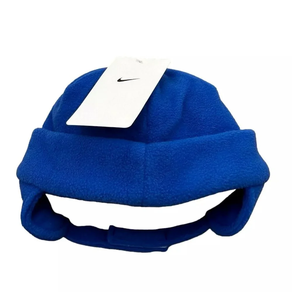 Nike Toddler Boy's Fleece Chin Strap Trapper Hat & Mittens 2 Piece Set 2-4T Blue
